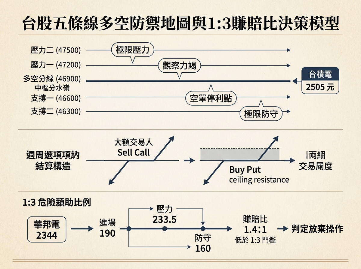 台股五條線多空防禦地圖與1:3賺賠比決策矩陣
